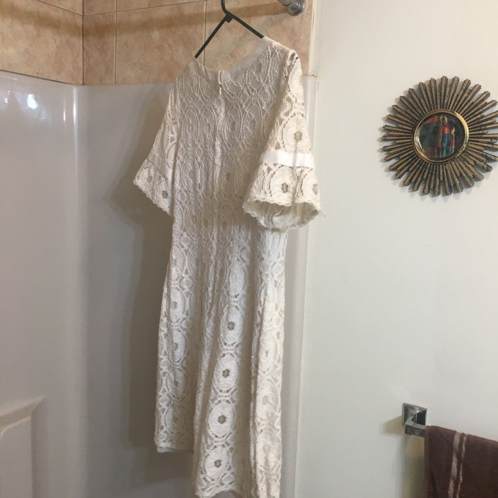 Off-white crochet material lace dress